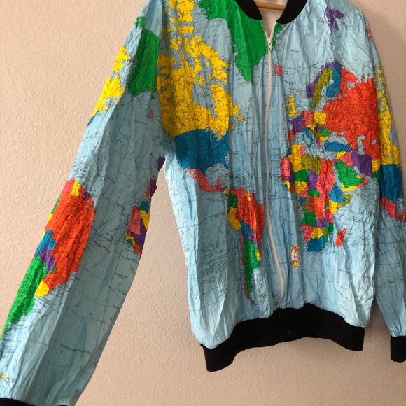 TY-breakers world map windbreaker vintage bomber Jacket 90's - Picture 4 of 12